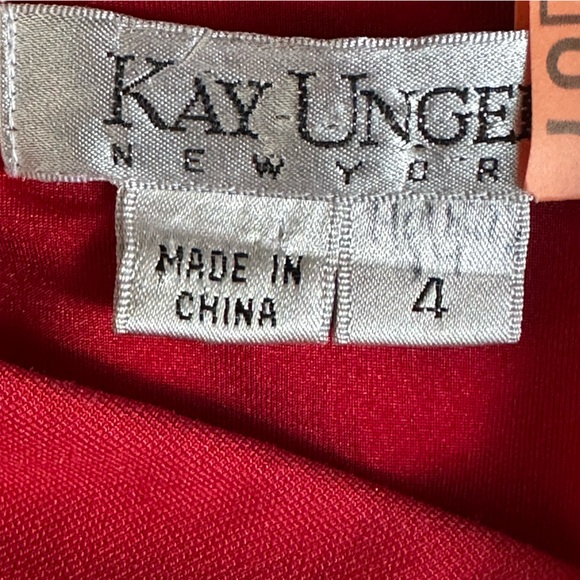 Kay Unger Red Asymmetrical 3/4 Sleeve Sheath Cocktail Midi Dress in Size 4 - Picture 5 of 11